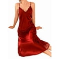 thumbnail image 3 of Women'S Casual Sleeveless V-Neck Suspender Maxi Dress Nightdress Satin Home Clothes Wine Red M, 3 of 10