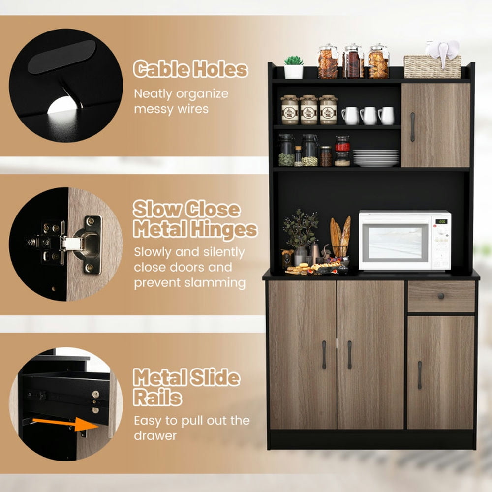 Demi Bonn Kitchen Storage Cabinet, Buffet Sideboard, 4-Door Freestanding Kitchen Buffet with Hutch and Adjustable Shelves, for Dining Room, Kitchen, Living Room, Black Demi Bonn Kitchen Storage Cabinet, Buffet Sideboard, 4-Door Freestanding Kitchen Buffet with Hutch and Adjustable Shelves, for Dining Room, Kitchen, Living Room, Black