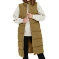 thumbnail image 2 of FEORJGP Women Quilted Puffer Vest Solid Color Long Waistcoat Button Down Jacket Warm Cozy Cardigan for Windybreak Winter Outwear Streetwear, 2 of 5