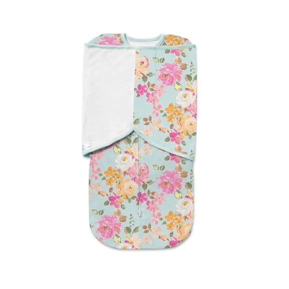 BreathableBaby 3-in-1 Swaddle Trio, Watercolor Bloom Aqua, Activewear Jersey Knit, 0-4 months