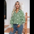 thumbnail image 4 of Camisas de Lunares para Mujer, Blusas Extragrandes de Larga con Puños Fruncidos y Cuello, Blusas de Trabajo Verde XXL, 4 of 10