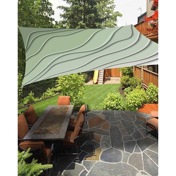 Sage Green Waterproof Sun Shade Sail Ombre Stripes Geometric Color Gradient Outdoor Patio Sun Shades Canopy UV Block Waterproof Sunshade for Garden Backyard Deck Pergola 8x10 Ft