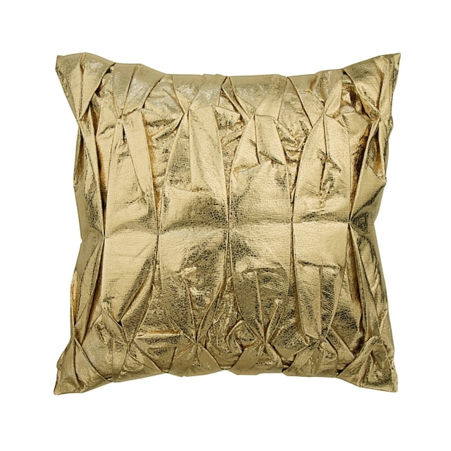 Cushion Cover, Gold Pillow Covers With Zipper, 16x16 inch (40x40 cm) Faux Leather & Suede Toss Pillows, Pillow Covers with Pintucks & Textured, Solid Color Patterned - Stunning Gold