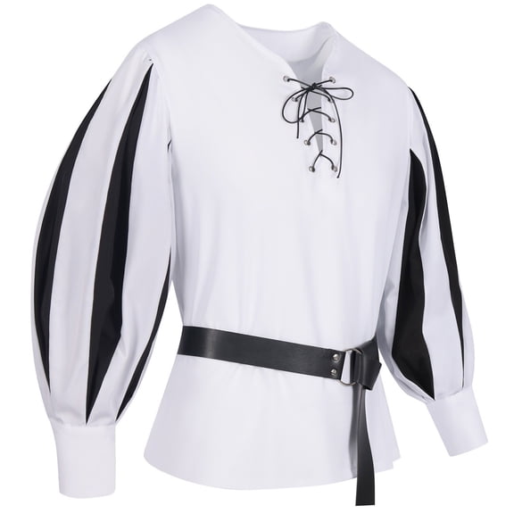Men Medieval Knight Tunic Renaissance Viking Pirate Costume V Neck Shirt Halloween Larp Arm Banded Top