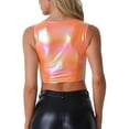 thumbnail image 3 of INSPIRE CHIC Women's Tank Tops Sleeveless Cut Out Clubwear Shiny Metallic Crop Tops XL Shiny Orange, 3 of 6