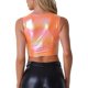 thumbnail image 3 of INSPIRAR CHIC Camisetas sin mangas para mujeres, tops cortos metálicos brillantes, L, Naranja brillante, 3 of 6