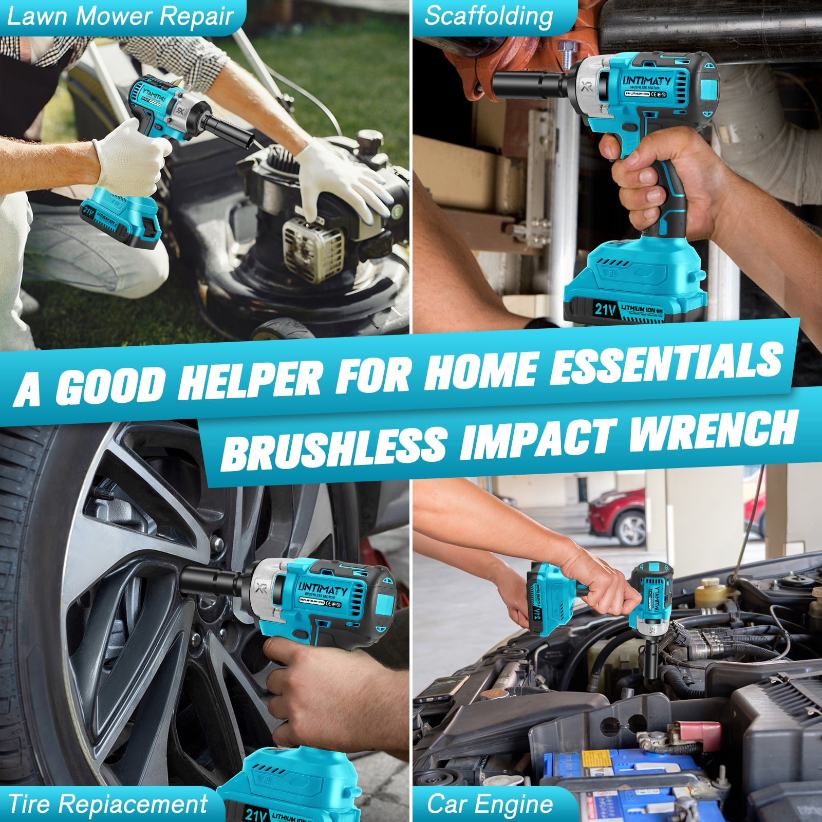 Power Cordless Impact Wrench 1/2", 21V Impact Brushless Motor with 2 x 2.0Ah Batteries, 2-Mode Speed & Max Torque 280 ft lbs (380N.m), Power Impact Wrench with 5 Sockets,8 Drill,6 Screws for Home Car