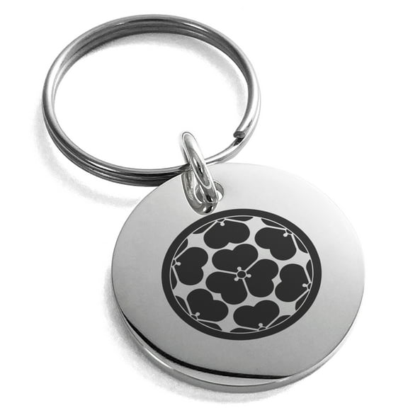 Stainless Steel Chosokabe Samurai Crest Engraved Small Medallion Circle Charm Keychain Keyring