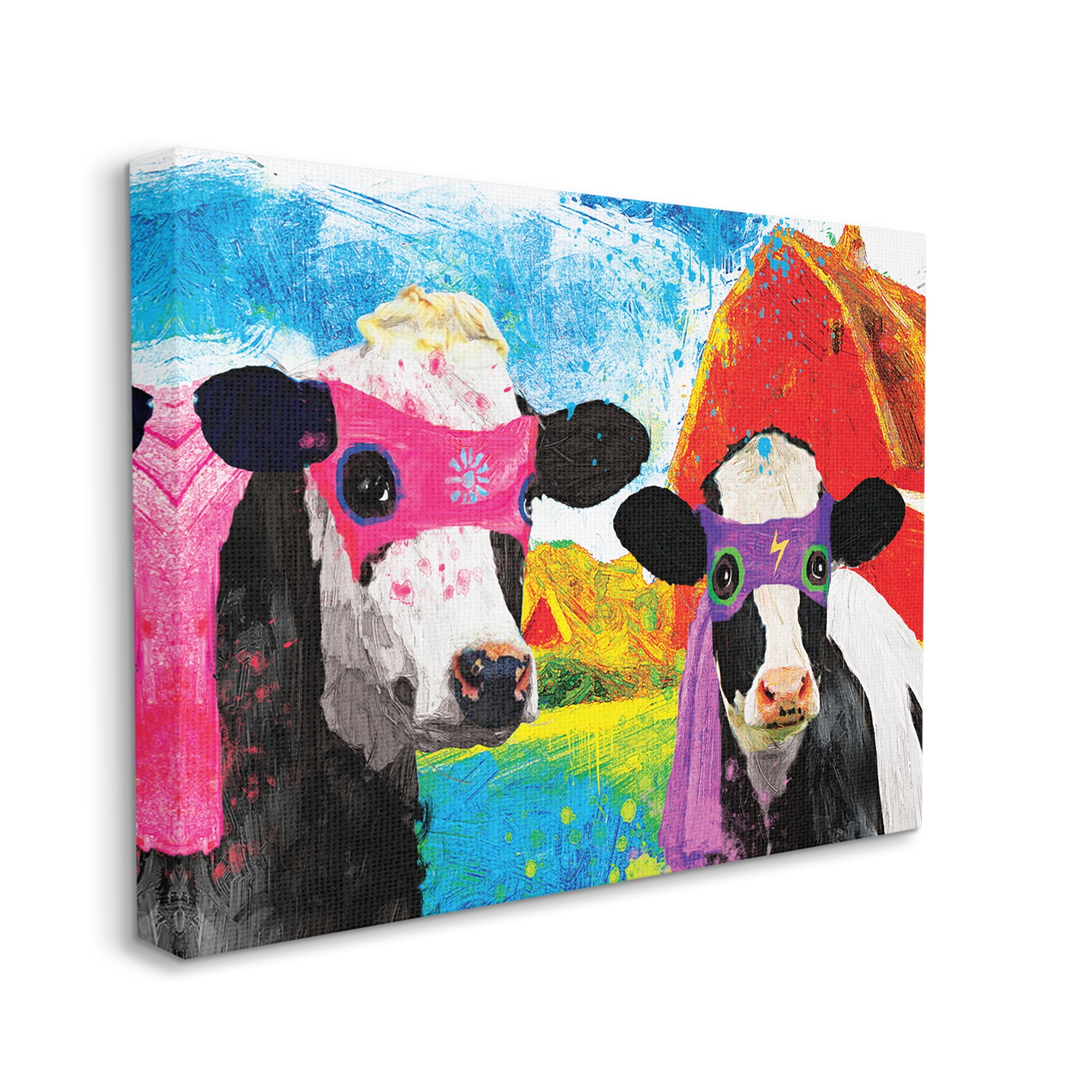 Stupell Industries Superhero Farm Cows Masks Capes Red Barn Canvas Wall Art, 48 x 36, Design by Porter Hastings