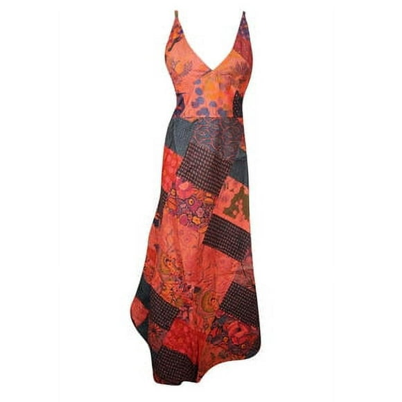 Mogul Women Maxi Dresses, Halter dress Red Patchwork Sexy Halter Dress M/L