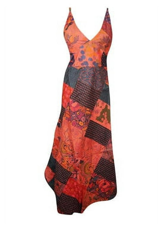 Mogul Women Maxi Dresses, Halter dress Red Patchwork Sexy Halter Dress M/L