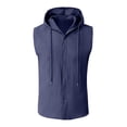 thumbnail image 5 of Men's Sleeveless Hooded Cotton Linen Shirt, Button Down Casual Beach Vest, Lightweight Breathable Summer Vacation Top Navy, 5 of 9