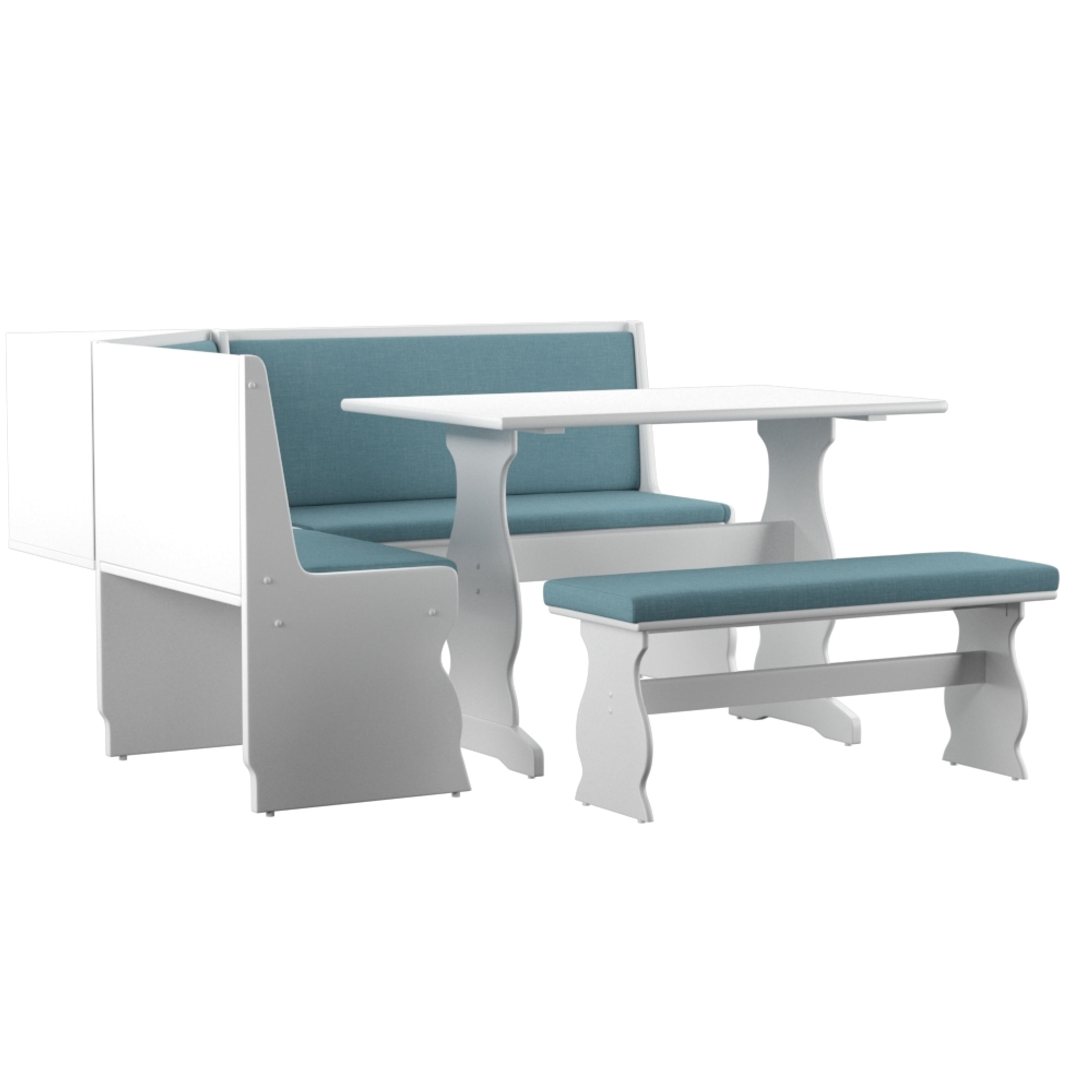 Linon Sasha 3-Piece Casual Indoor Corner Dining Nook , White/Capri Blue