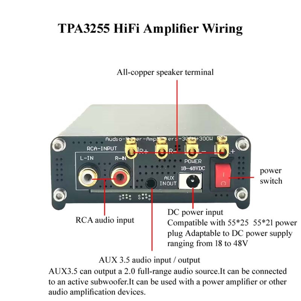 Portable 300W+300W TPA3255 Powerful Stereo Sound Power Amplifier HiFi
