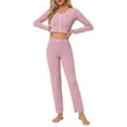 thumbnail image 2 of INSPIRE CHIC Women's Lounge Set Long Sleeve Top and Full Length Pants Pjs Soild Pajama Set XS Pink, 2 of 6