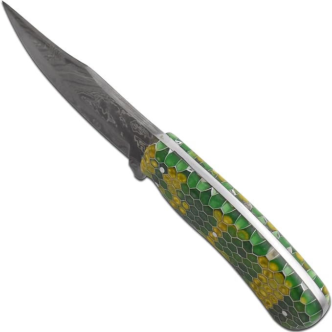 Wild Turkey Handmade 9.5" Green Viper Handle Damascus Outdoor Hunting Knife
