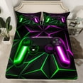 thumbnail image 2 of Feelyou 3D Game Controller Twin Sheet Sets, Gamepad Game Console Twin Fitted Sheet, Green Fuchsia Honeycomnb Abstract Flat Sheet, Ultra Soft Bedroom Decor, 3-Piece, 2 of 7