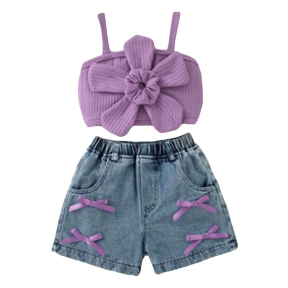Ulanda Toddler Baby Girls Clothes Summer Outfits Ruffle Sleeve T-shirt Shorts Cute Girl Clothing Set 6M-4T (Purple, 9-12 Months)