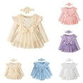 thumbnail image 4 of Zanarzt Baby Toddler Girl Dress Long Sleeve Baby Girl Romper Dress Baby Dress Romper Flowers Lace Fall Spring Festival Clothes with Headband Blue,1-3 Months, 4 of 4