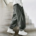 thumbnail image 6 of Boys Cargo Pants for Kids 5-14, Green Oversized Joggers with Zipper Pockets, Stretch Nylon Athletic Play & School Pants, Elastic Waist,Size 5-6 T, 6 of 9