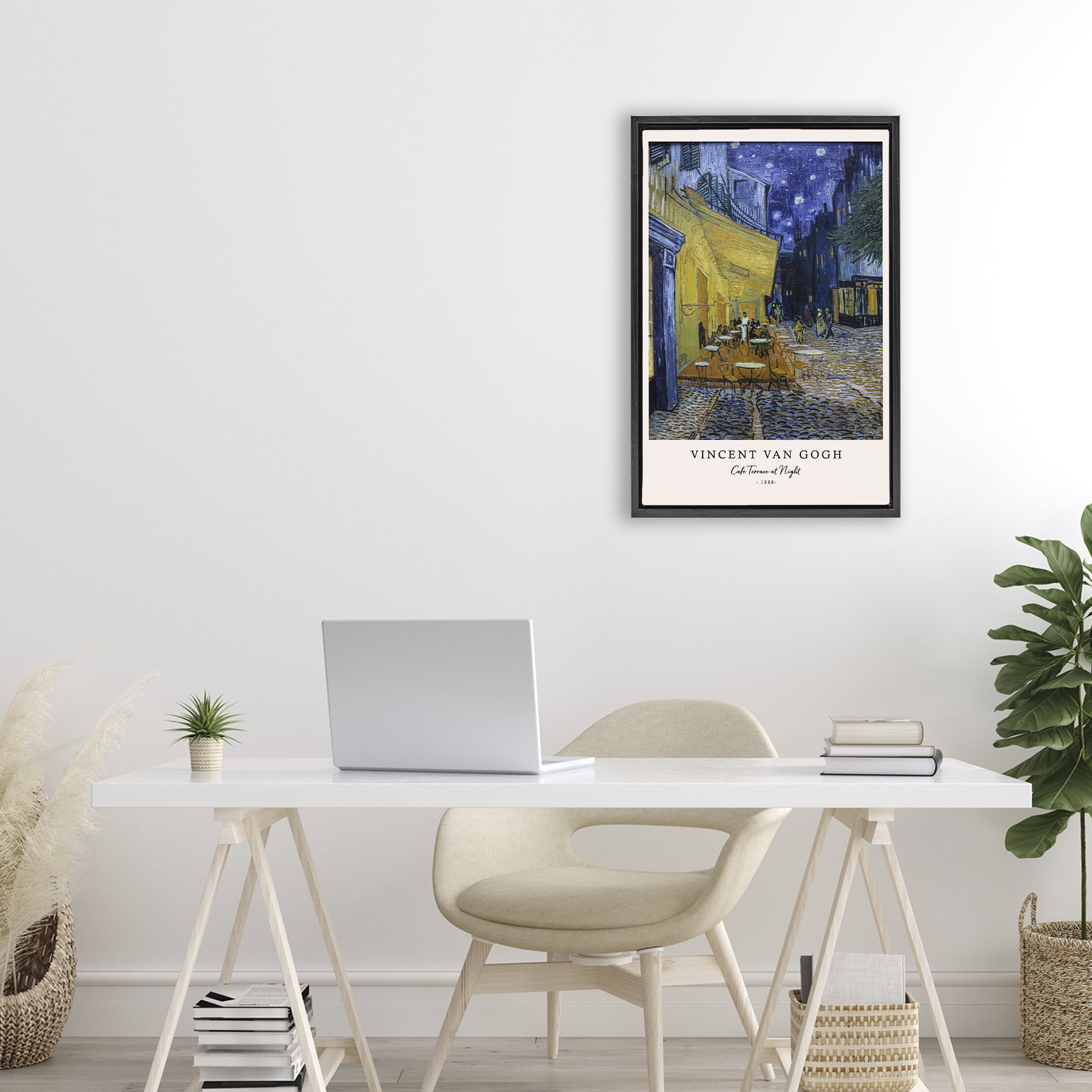 Stupell Industries Classic Cafe Terrace At Night Black Framed Floater Canvas Wall Art, design by Vintage Hustle