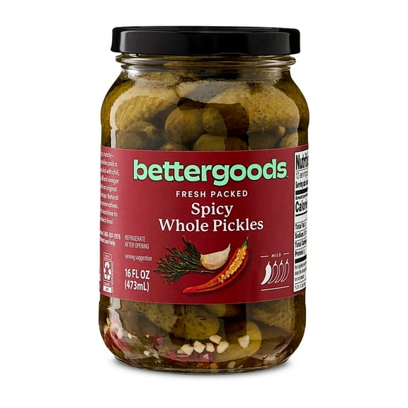 bettergoods Spicy Whole Pickles, 16 fl oz Jar
