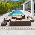 thumbnail image 3 of HOMREST 14 Pieces Outdoor Patio Furniture Set with 44" Propane Fire Pit Table, PE Rattan Sectional Sofa Conversation Set w/ Adjustable Bracket,Wood Coffee Table for Backyard（Khaki）, 3 of 10