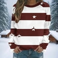 thumbnail image 2 of YUGYXL Women’s Striped Star Sweatshirt Long Sleeve Crewneck Casual Pullover Tops Fall Winter Shirt Brown M, 2 of 7