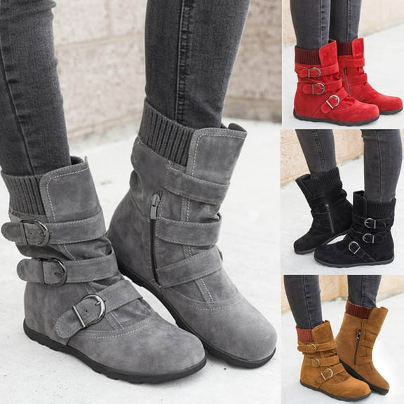 HaiMao Winter Boots for Women Classic Pointed Wool Sock Shoes Long Thick Heel Short Booties Women's Ankle Boots & Booties Red 10.5(43)