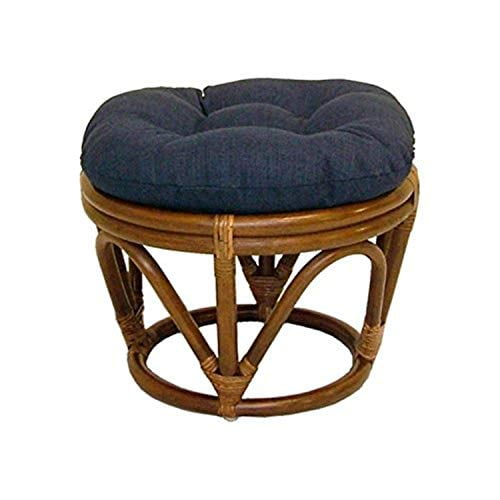 International Caravan 3301-REO-S05 Rattan Ottoman with Outdoor Fabric Cushion -Azul