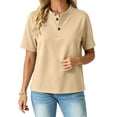 thumbnail image 5 of Kinrui Short Sleeve Sweatshirts for Women Casual Crew Neck Button Pullover Tops Lightweight Solid Color Sweater Shirts Khaki S, 5 of 6