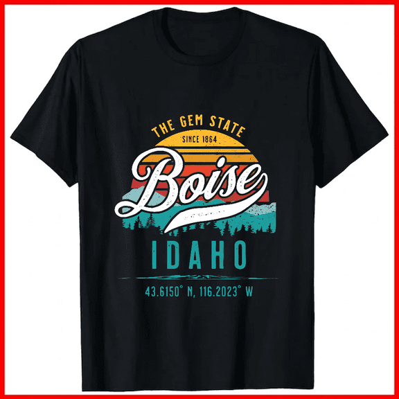 Retro Boise Idaho Vintage Mountain Sun Novelty Souvenir Unisex T-Shirt V19173, up to size 5XL