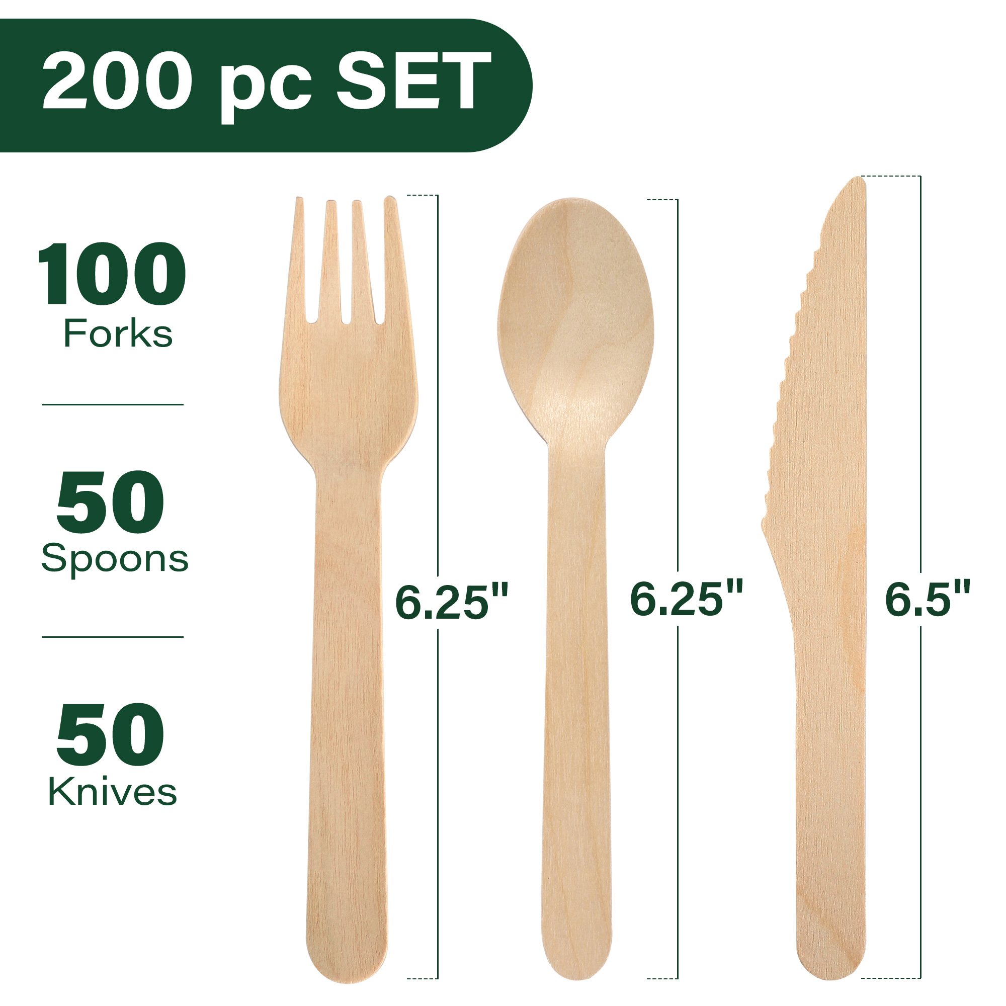 LotFancy Wooden Disposable Cutlery Set, 200-Piece photo 2