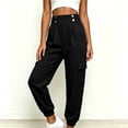 thumbnail image 4 of Khunlpohl Cargo Pant for Womens Button Elastic High Waist Casual Joggers Pants Hiking Athletic Trousers with Multiple Pockets, 4 of 8