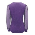 thumbnail image 4 of Arlun Womens Sparkly Tops Dressy Mesh Puff Long Sleeve Blouses Trendy Waves V-Neck Glitter Party Evening T-Shirts Plus Size Loose Soft Comfortable Casual Tee Top Purple XXXXXXL, 4 of 5