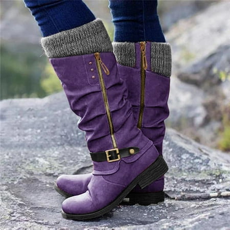 

Alueeu Women s Keen-High Boots Women s Fashion Casual Warm Long Boots High Boots Low Heels Zipper Shoes