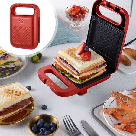 Compact Electric Sandwich Maker with Non-Stick Plates - 2-Slice Breakfast Toaster + Cake Pan, Mint Green Heat-Resistant Housing, for Small Kitchens & Dorms, Quick Meal Prep Appliance, Red
