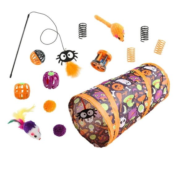 14Pcs Pet Cat Tunnel Tube Toy 3 Way Collapsible, Cat Tunnels for Indoor Cats Self-Luminous,Kitty Tunnel Bored Pet Toys Peek Hole Toy Ball Puppy, Kitty, Kitten, Rabbit