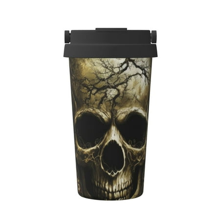 

Susaid Vintage Gold Leaf Skull Print Coffee Travel Mug Insulated Coffee Mug with Lid Leakproof Coffee Thermos Coffee Tumbler for Hot&Cold Drinks