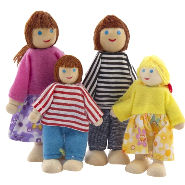 EeaseMX Juego de 4 muñecas de madera para niños, juego de simulación, familia de muñecas, figura de juguete, minicasa de regalo