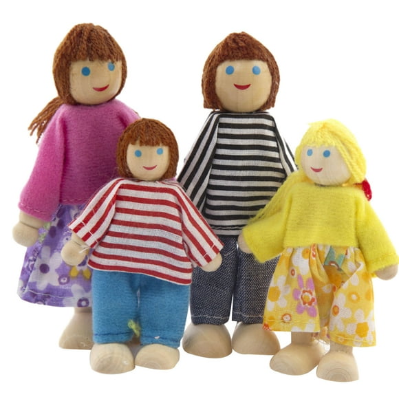 EeaseMX Juego de 4 muñecas de madera para niños, juego de simulación, familia de muñecas, figura de juguete, minicasa de regalo