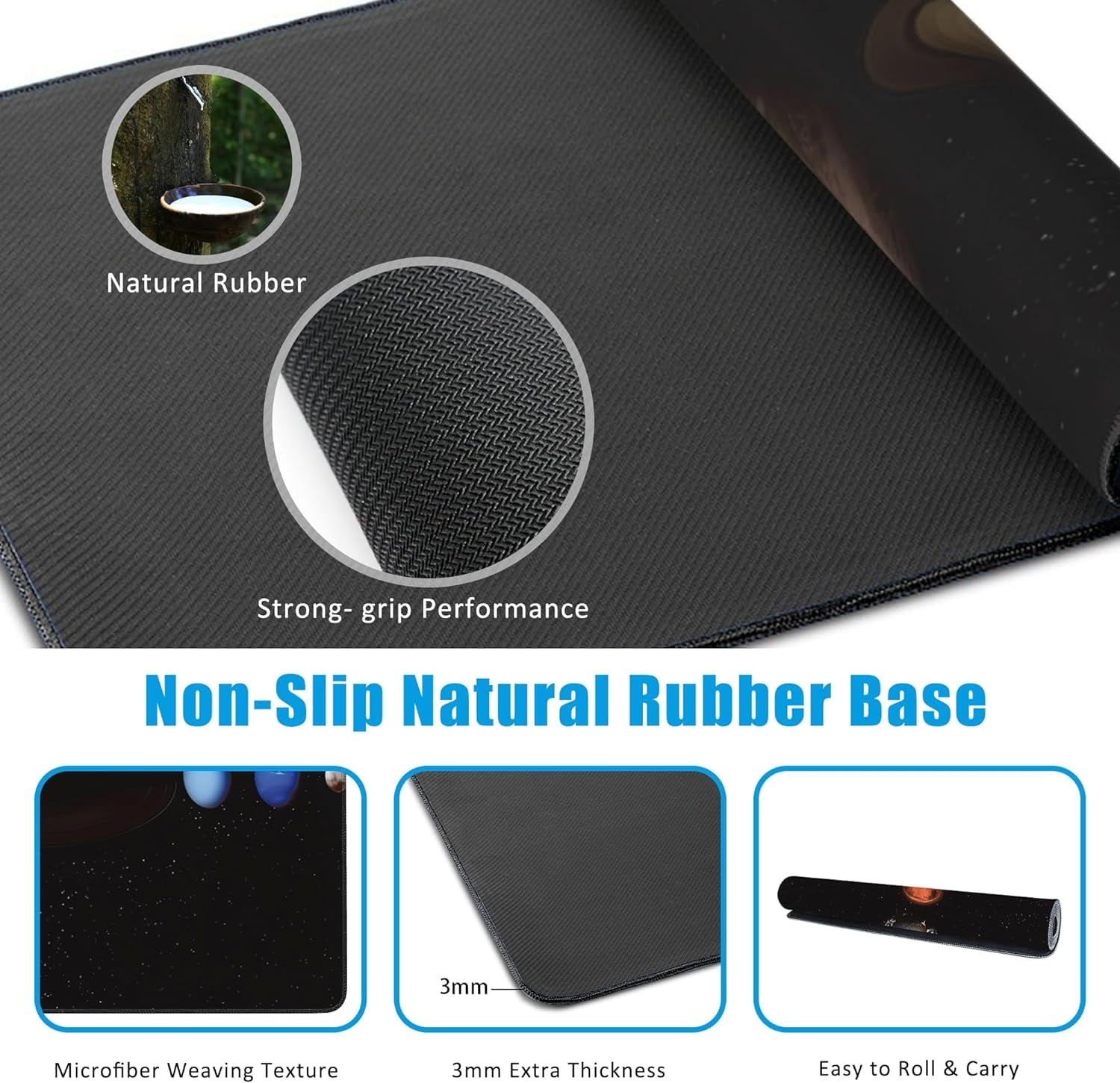 Mouse Pad,Solar System Planet Desk Mat for Desktop,Desk Pad with Non-Slip Base and Stitched Edge,Extended Mousepad for Office and Home 35.4X15.7 Inch