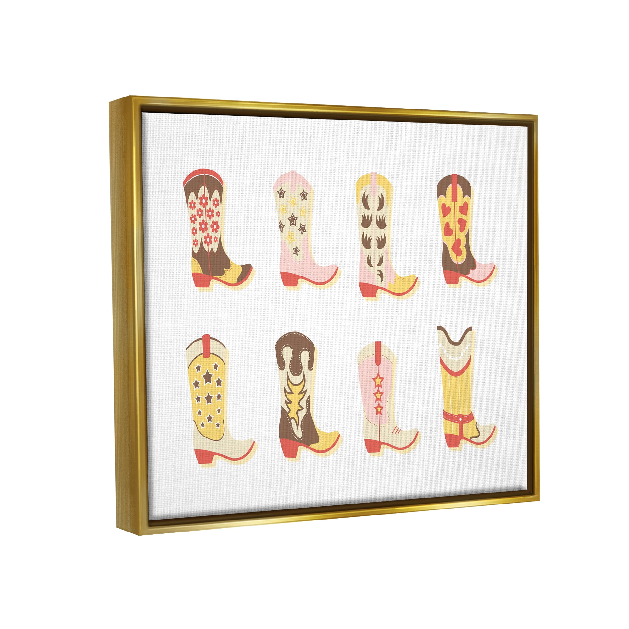 Stupell Industries Neutral Patterned Cowboy Boots Beauty & Fashion Painting Gold Floater Framed Canvas Art Print Wall Art, 31 x 25