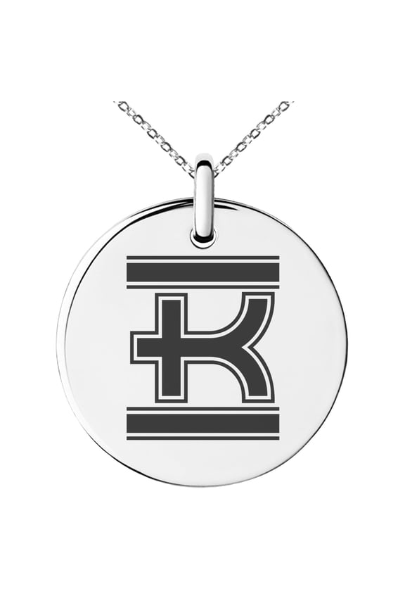 Stainless Steel Letter K Initial Empire Monogram Engraved Small Medallion Circle Charm Pendant Necklace