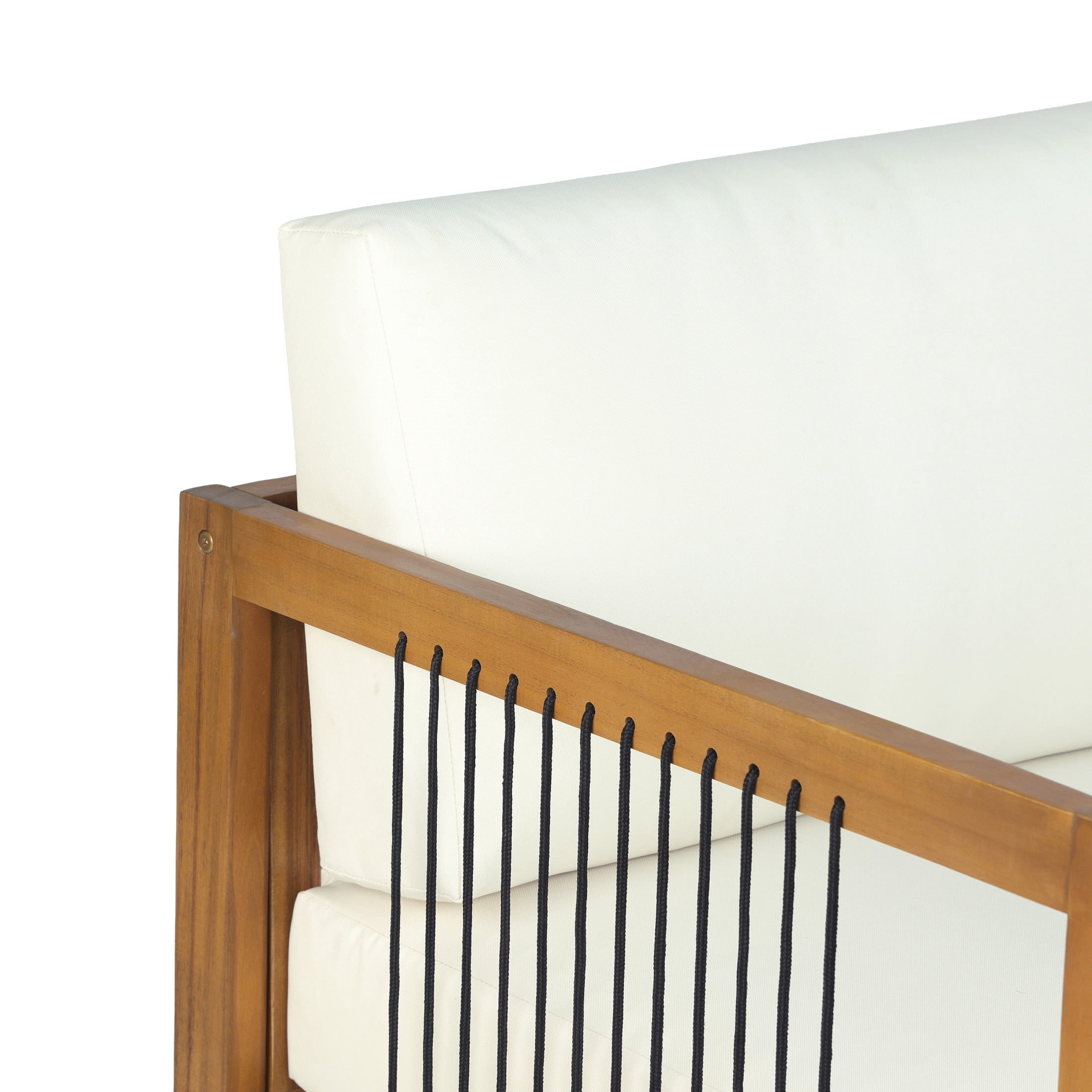 Christopher Knight Home Outdoor Acacia Wood Loveseat with Handwoven Rope and Cushions, Teak+Beige