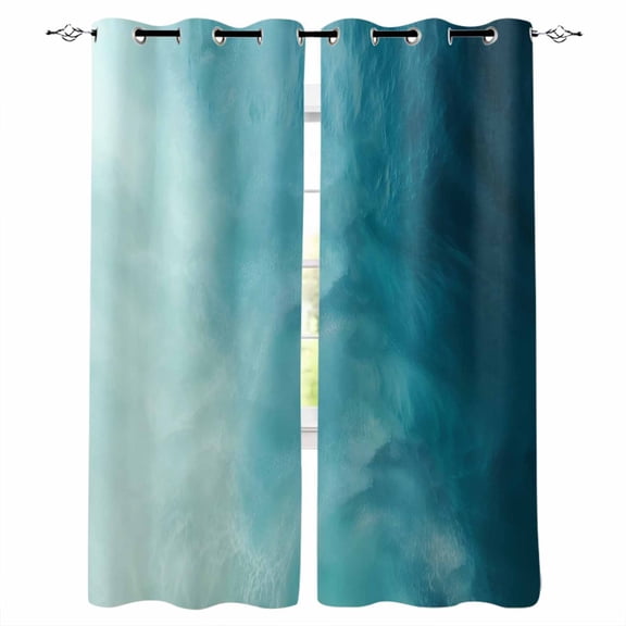 Blue Teal Ombre Blackout Curtains for Bedroom, Thermal Insulated Drapes, Coastal Beach Modern Abstract Art Black Out Curtains 63 Inch Long Room Darkening Kitchen Curtains 42"x63" 2 Panels