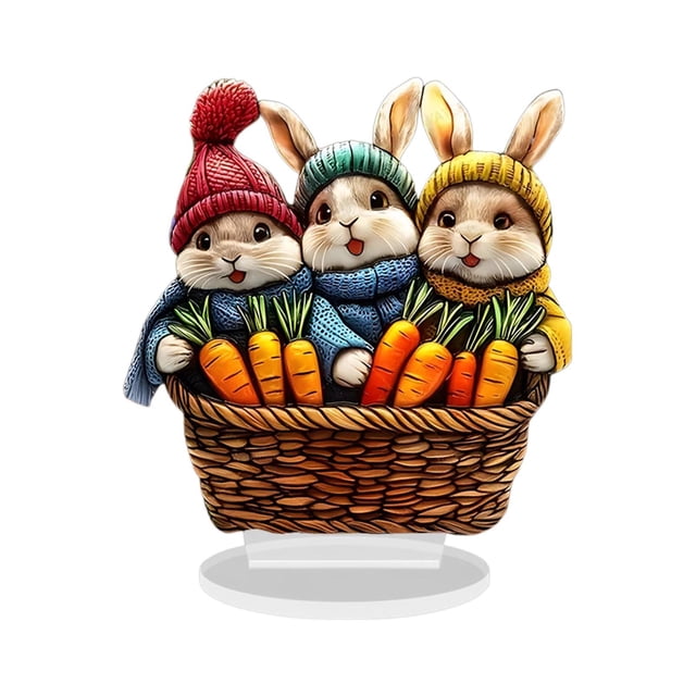 Hearth & Gear Easter Rabbit With Carrot 2D Acrylic Decoration Spring Home Decoration Swinging Penguin Car Ornament Glowing Sticks for Vase Table Shelf Well Dressed Home Christmas Decorations Car