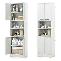 WDZS 75" Tall Bathroom Storage Cabinet, Bathroom Floor Cabinet with 4 Doors & 2 Open Shelves, 4 Anti-toppling Devices, Freestanding Large Cabinet for Bathroom Living Room Kitchen (White Oak, 75"H)