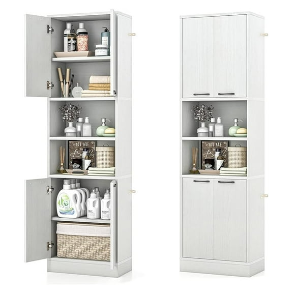 WDZS 75" Tall Bathroom Storage Cabinet, Bathroom Floor Cabinet with 4 Doors & 2 Open Shelves, 4 Anti-toppling Devices, Freestanding Large Cabinet for Bathroom Living Room Kitchen (White Oak, 75"H)