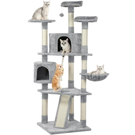 SmileMart 79"H Multilevel Large Cat Tree Condo Tower with Scratching Post, Light Gray